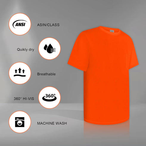 Work Shirts for Men, High Visibility Construction Safety T-Shirts, Short Sleeve Durable UC-Orange XL