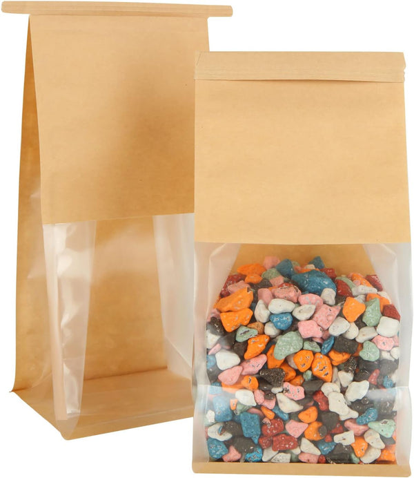 QTLCOHD 100 Pcs Bakery Bags with Window - 5.1 x 4.3 x