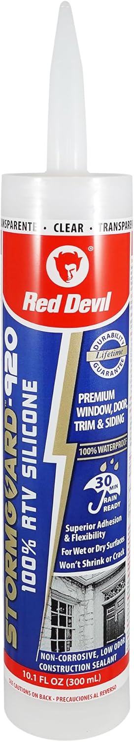Red Devil 0787 StormGuard 920 100% RTV Silicone Window and Door Sealant, Clear, 10.1 oz Tube, 1-Pack