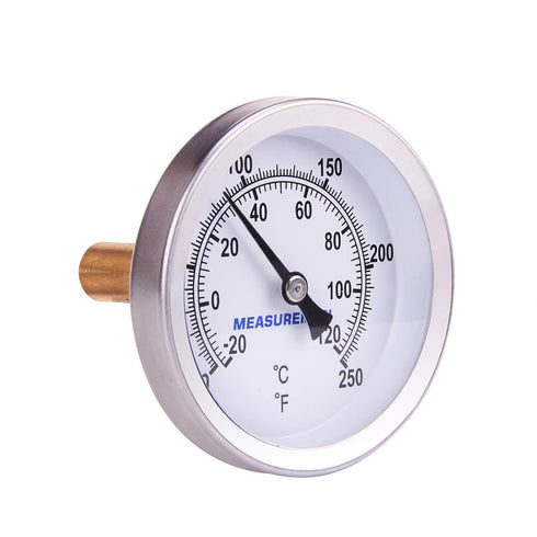 MEASUREMAN Hot Water Bi-Metal Thermometer, 2-1/2" Dial, 1-3/4" Lead-Free Brass Stem, Range 0-250 deg F