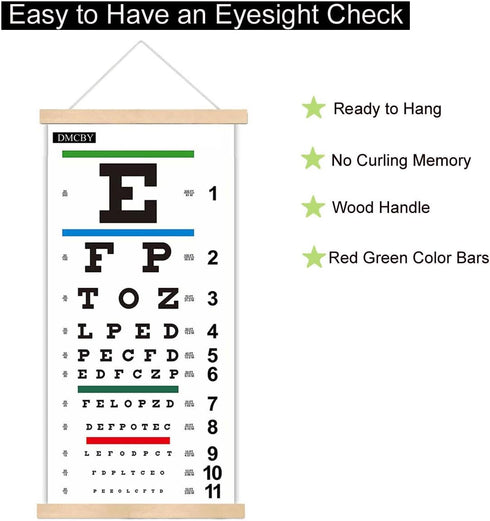 Eye Chart, Snellen Eye Chart for Eye Exams 20 Feet with Wood Frame, Canvas Low Vision Wall Chart
