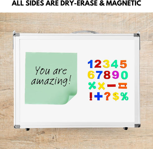 Large Magnetic Dry Erase Whiteboard, Portable 15.5” x 11.5” x 1.25” with Handle for Memos and Note-Taking