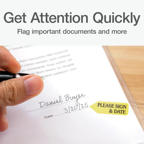 Redi-Tag 91032 Arrow Message Page Flag Refills, "Please Sign & Date", Yellow, 120 per Roll (Box of 6)