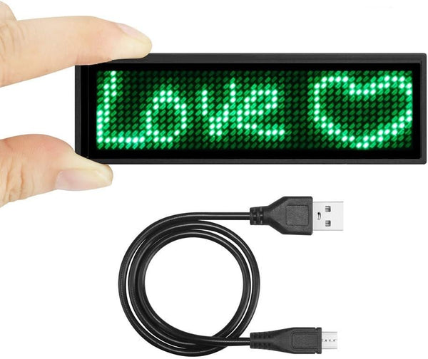 OUHL Upgraded LED Name Badge, Rechargeable Programmable Mini LED Display Business Tags for Shop Hotel Exhibition (Green)