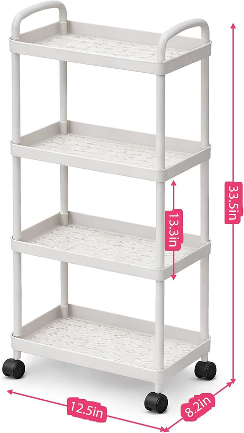 4-Tier Rolling Utility Cart with Handle Multi-Functional Storage Trolley with Wheels, Movable Organizer for Kitchen