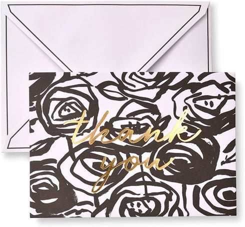 Abstract Floral Thank You Cards With Gold Foil