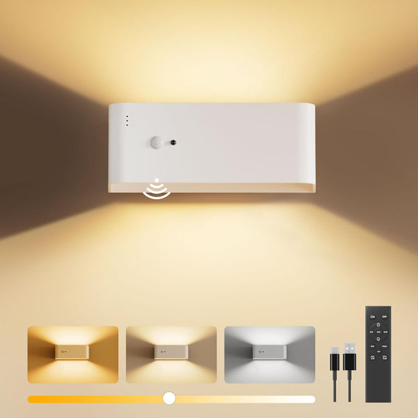 Motion Sensor Wall Sconce Indoor, 3 Colors Cordless Wall Lamp LED Wall