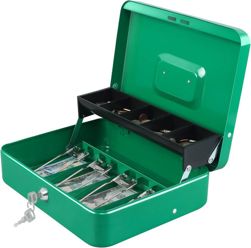 xydled Cash Box with Money Tray and Key Lock,Tiered,4 Bill / 5