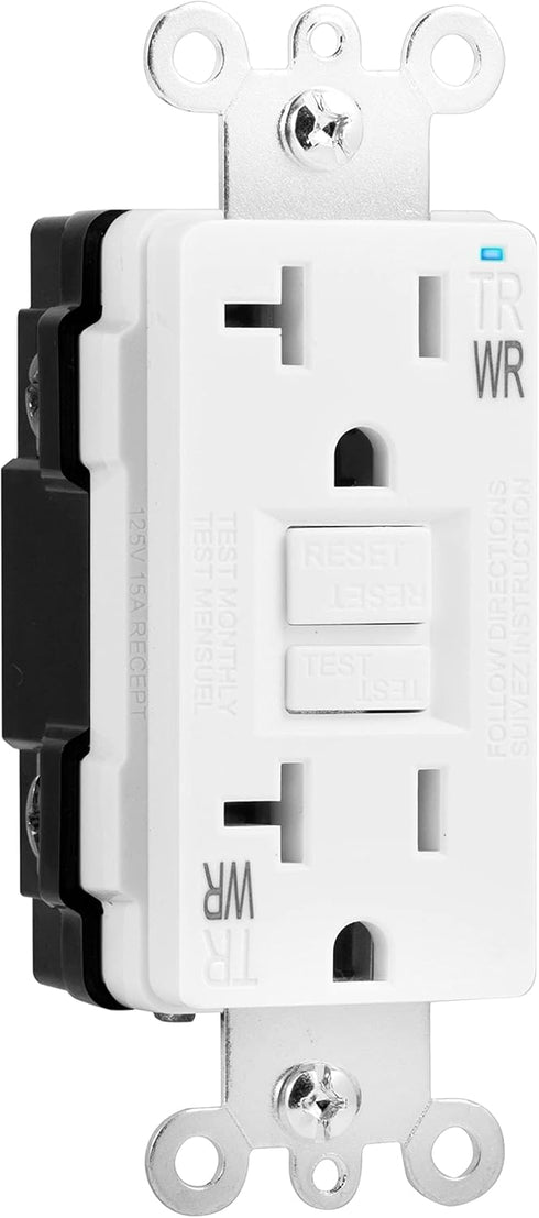 Amazon Basics Weather-Resistant GFCI Receptacle with LED Indicator, 20 Amp, White