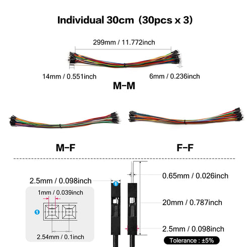 Chanzon 90pcs Assorted Jumper Wire Dupont Cable Line Connector Kit, 30cm Long Male Female Solderless for Arduino