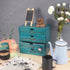 Wooden Storage Box with 4 Drawers, Vintage Office Supplies Organizer, Rustic Jewelry Box (BLUE)