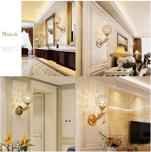 WeFoonLo E14 Modern Crystal Wall Light Pendent Lamp Chrome Finish Bedroom Sconce Lighting Fixture with Pull Cord
