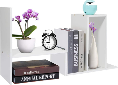 Adjustable White Wood Desktop Organizer - Stylish Storage Solution