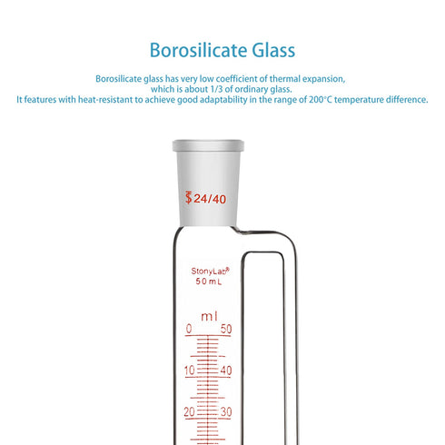 stonylab Pressure Equalizing Graduated Addition Funnel, Borosilicate Glass Dropping Funnel 50 ml with PTFE Stopcock