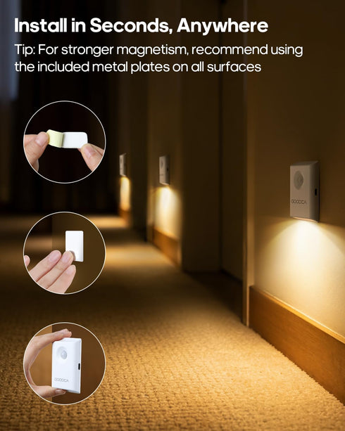 Dimmable 3000K Rechargeable Battery Night Light with Motion Sensor, Wireless, Magnetic & Stair Light, Portable Mini