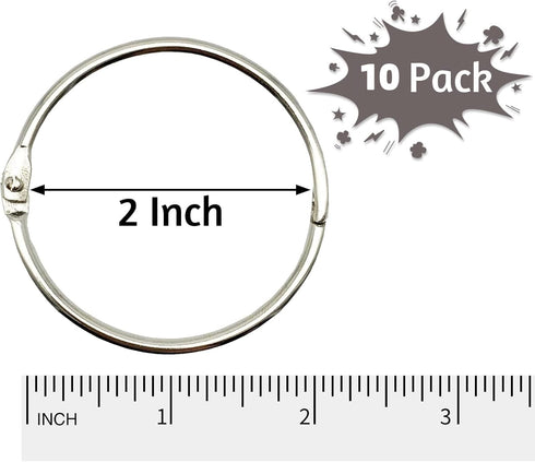 HDTXZYGOOD 2 Inch (10 Pack) Binder Rings Heavy Duty Loose Leaf Metal Book Rings, Nickel Plated Steel Keychain Key Rings