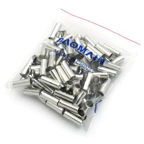 Baomain 100-Pack AWG 6/16mm² Long: 18mm Copper Crimp Connectors – Non-Insulated Ferrule Pin Terminals
