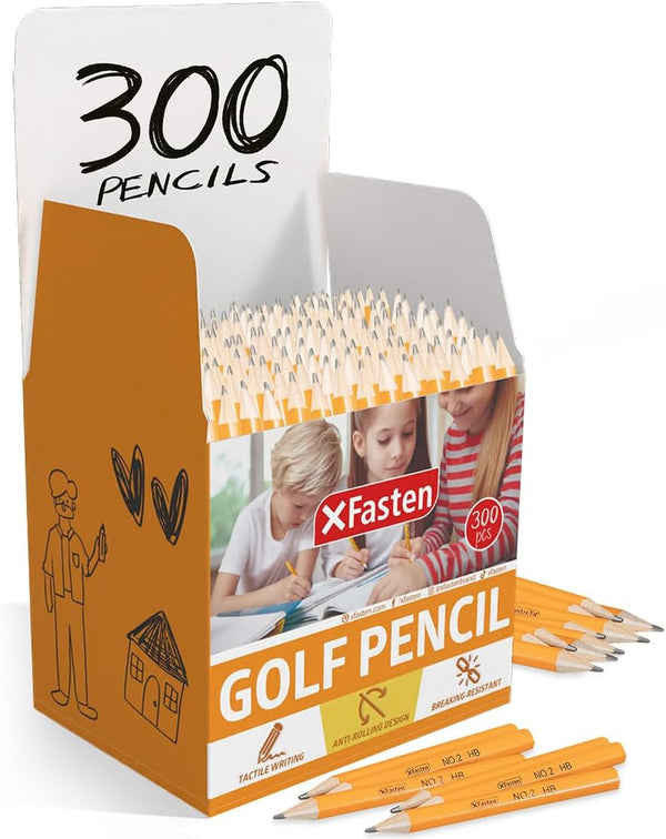 XFasten Golf Pencil without Erasers, Bulk 300-Pack #2 HB Presharpened Mini Pencils for Kids Games