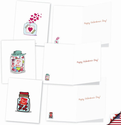 The Best Card Company 20 Assorted Valentine's Day Cards Bulk Boxed Greetings (10 Designs, 2 Each) - Love Jar