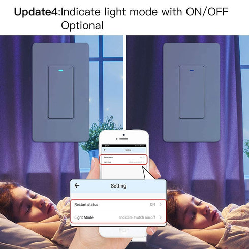 MoesGo WiFi Wall Push Button Smart Light Switch, Multi-Control, 2.4GHz WiFi, Works with Alexa and Google Home, White
