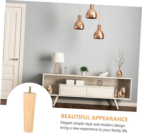 4pcs M8 5x15cm KALLORY Solid Wood Furniture Legs Sofa Replacement Legs Cabinet Feet with Threaded Rod for Coffee Table
