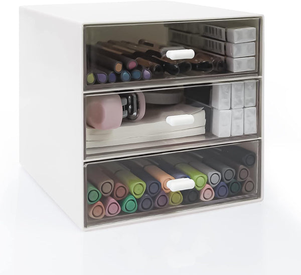 Desk Organizer with Drawer, Plastic Storage Box for Office Stationery Supplies, Desktop Organizer for School Home (3