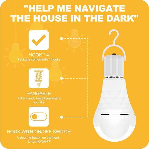 A19 Rechargeable Light Bulbs, 60 Watt Equivalent, Self-charging Emergency Light Bulb, 1200mAh Battery, 2 PK
