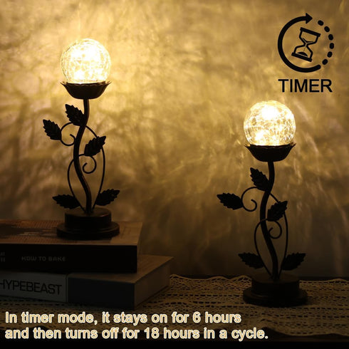 Set 2 Bulb NEEDOMO of Led Table Lamp Bedside Nightstand Lamps, Crackle Glass Ball Led with Bronze Metal Leaf Desk