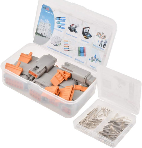 JRready ST6141 DTM Connector Kit, 2-12 Pin Grey IP67 Waterproof Connectors with 35 Pairs Barrel Style Solid Contacts