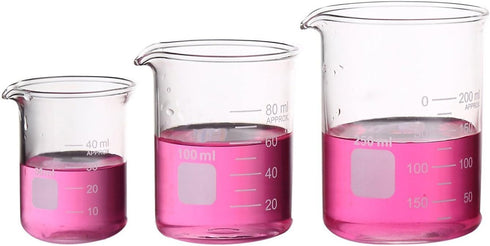 Glass Measuring Low Form Beaker Set - 50ml, 100ml, 250ml Borosilicate Lab Beaker Set