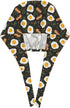 Nurse Scrub Cap Men Women with Buttons - Egg Bacon Leaves Print Soft Comfy Surgical Cap, Adjustable Tie Back Scrub