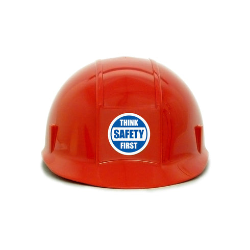 SmartSign Think Safety First Pack of 5 Hard Hat Labels, Retro-Reflective, 2" Circle