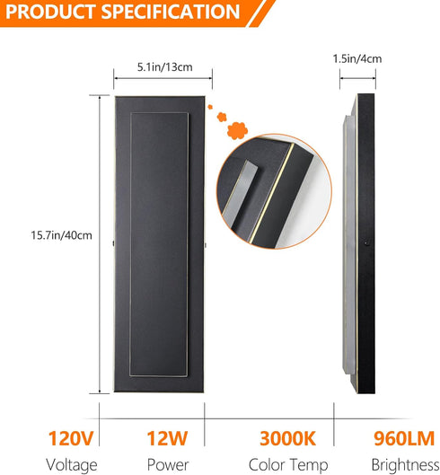 1 Pack 15.7'' 3000K, tewei LED Outdoor Wall Lights, Modern Outdoor Indoor Wall Sconce Large Exterior Lighting Fixtures