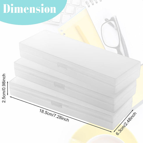 ZneOkoay 3 Packs Small Plastic Pencil Case Clear Boxes Stationery Storage Case with Hinged Lid and Snap Closure