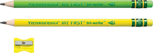 Ticonderoga My First Tri-Write Wood-Cased Pencils - Pre-Sharpened, 2 HB with Erasers, Neon Colors, 2 Count, 6 Packs