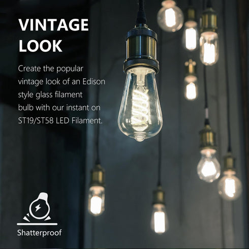 ST58 Edison Bulbs, 12 Pack, 60 Watt LED, 5000K Vintage Light Bulbs, E26 Dimmable Plastic 600ML