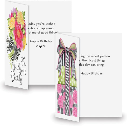 Striped Celebration Birthday Cards - Set of 8 (4 designs), Large 5" x 7" with Envelopes Included