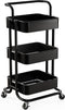 Pipishell 3 Tier Mesh Utility Cart, Rolling Metal Organization Cart with Handle and Lockable Wheels for Kitchen Living