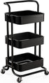 Pipishell 3 Tier Mesh Utility Cart, Rolling Metal Organization Cart with Handle and Lockable Wheels for Kitchen Living