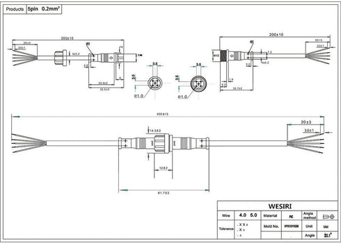 5Pairs 5pin Black Electrical Connector, LED Connector for LED Lights, 20cm Extension Cable