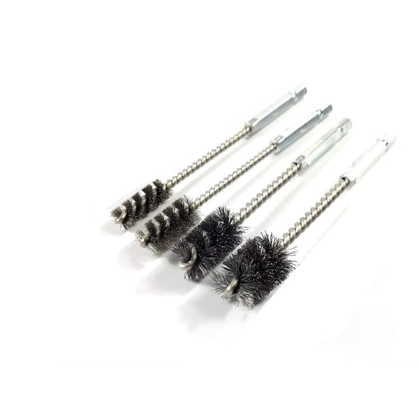 4 Piece Stainless Steel Wire Brush - For Ports, Tubes, Bearings, Power Drill Impact Driver, Hex Shank