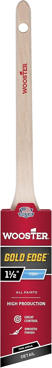 Wooster 5234-1 1/2 Series 5234 Edge Thin Angle Brush, 1 1/2 Inch, Gold, White