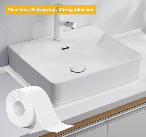 ABSOFINE Caulk Tape Waterproof Self Adhesive, White Toilet Sealant Tape, 1.97"x16.4Ft Shower Seal Strip with Sealing