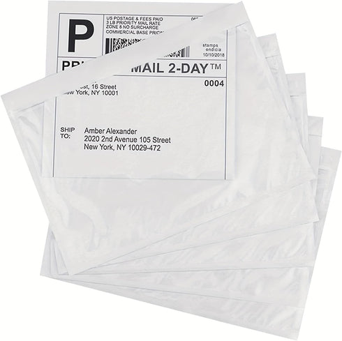 Shipping Labels Sleeves - Packing Slip Envelope Pouches 7.5" x 5.5" with Clear Self-Adhesive (50 Pack)