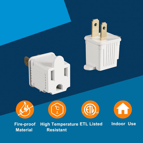 Oviitech 4 Pack 3 Prong to 2 Prong Grounded Outlet Wall Tap Adapter, Single Outlet Converter in White