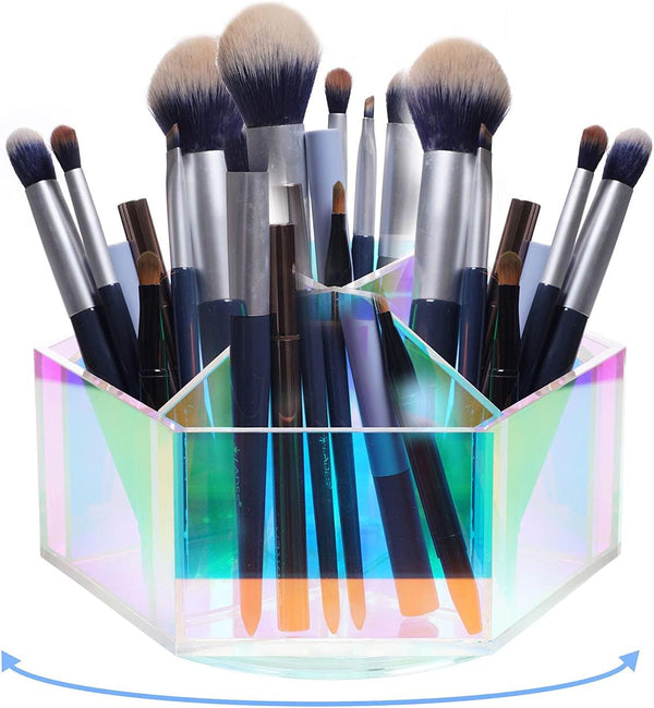Luxurious Spin Makeup Organizer, Iridescent Makeup Brushes Holder