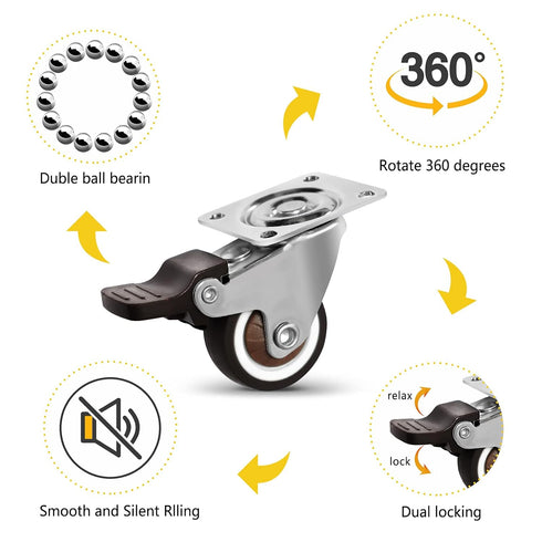 Molen 1" Low Profile TPR Casters Wheels Set of 4 for Small Box, Baby Crib, Clothes Box, Toy Box, Tool Box