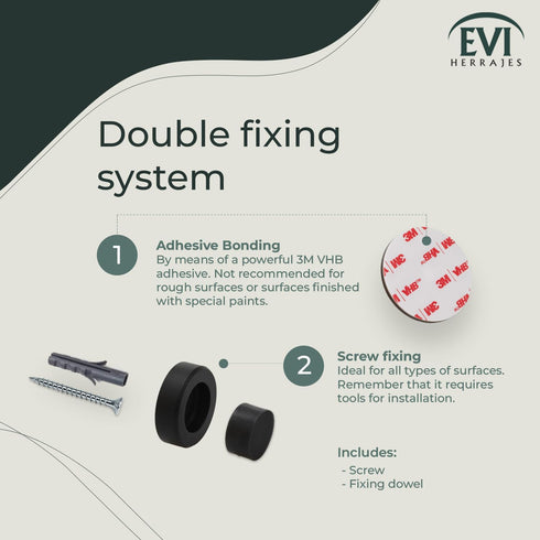 EVI Wall/Handle Adhesive Doorstop, 0.9'' X 0.55'' Black Rubber with V2A Stainless Steel, Includes Screw + Clamping