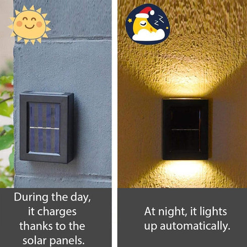 DEMPOWER IP65 2 Pack Solar Outdoor Wall Lights, Up & Down LED Wall Sconce, Warm White Dusk to Dawn, Waterproof Solar
