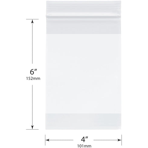 Plymor 4" x 6" Reclosable Plastic Bags (Case of 1,000), 2 Mil with White-Block Zipper